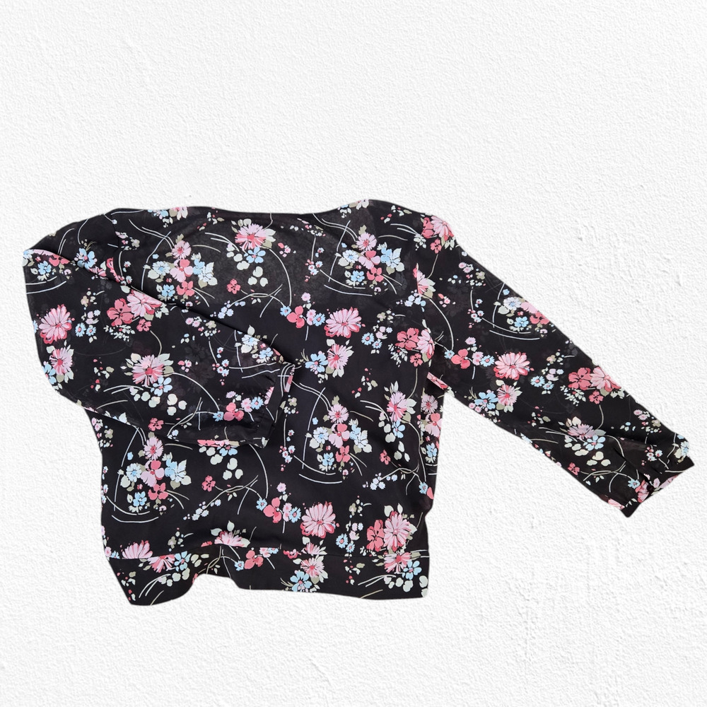 LOFT Brown Floral Cottage Bishop Sleeve V Neck Cropped Wrap Blouse Size 6 - Picture 10 of 10